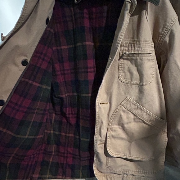 Vintage LL Bean Plaid Lined Corduroy Collar Chore Coat - Picture 11 of 13